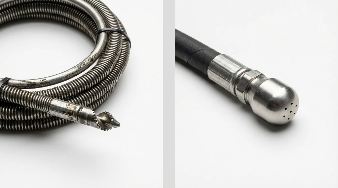 Drain snake cable and hydro jetting nozzle used for drain cleaning in Albany, TX