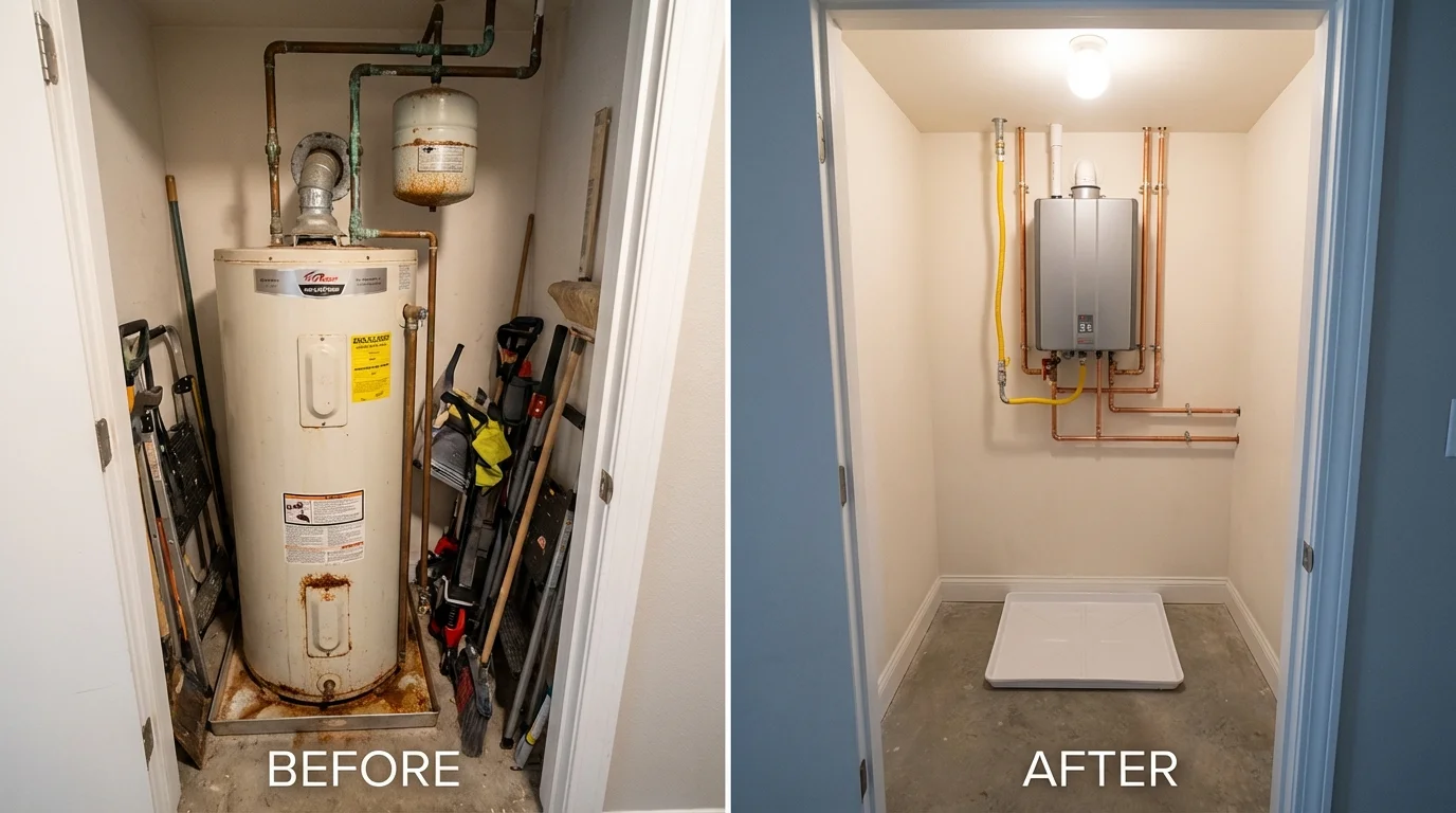 Tank water heater versus wall-mounted tankless unit comparison for Albany, TX homeowners